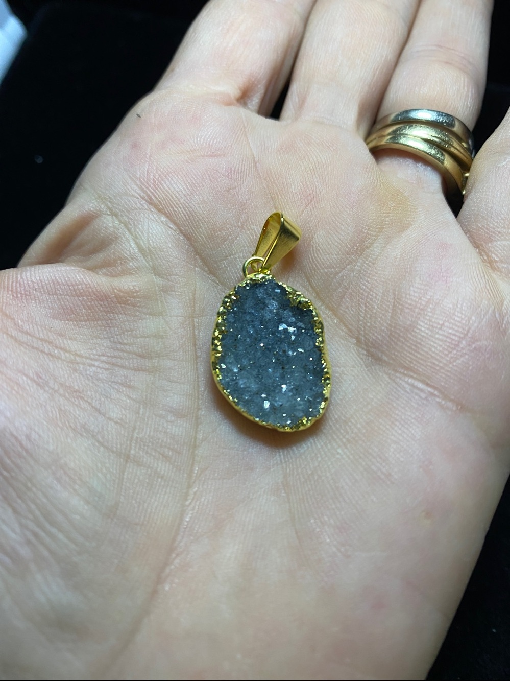 Genuine Grey Gold Flex Quartz Druzy Natural Geode Pendant
